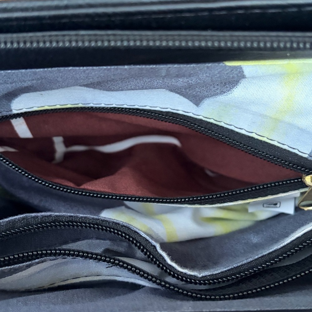 Hand painted Black Leather Hummingbird Music Tote Wood Handles Artisan Crossbody - Picture 7 of 12
